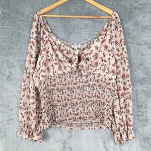 Womens Top 3X Boho Babydoll Floral Milkmaid Smocked Cottagecore Feminine Peasant